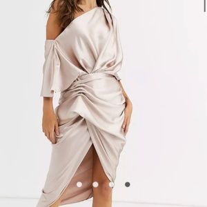 ASOS EDITION drape asymmetric midi dress in satin